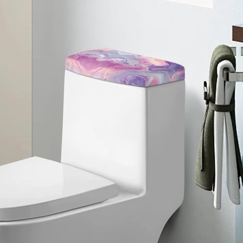 Tesivruno Marble Print Toilet Tank Lid Cover with Elastic Edge, Stain-Proof Decorative Cover for Bathroom, Fits Most Standard Toilets Tanks, Pink Violet - Image 1